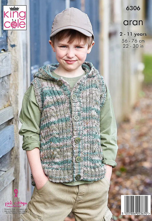Tank and Waistcoat knitted in Homespun Prism Aran King Cole Pattern 6306