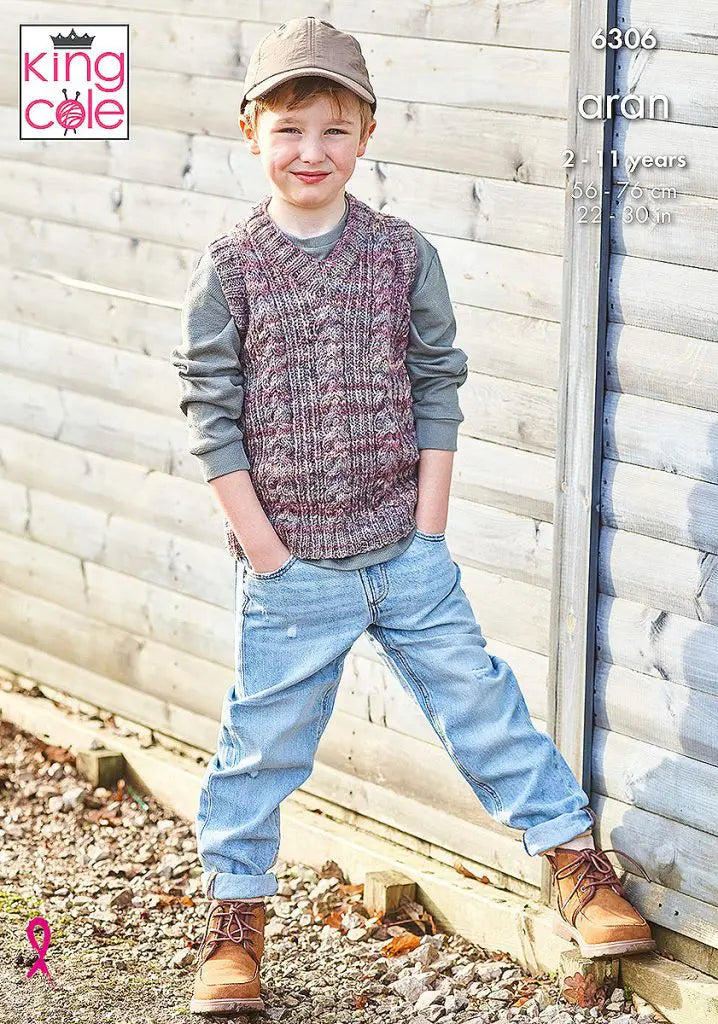 Tank and Waistcoat knitted in Homespun Prism Aran King Cole Pattern 6306