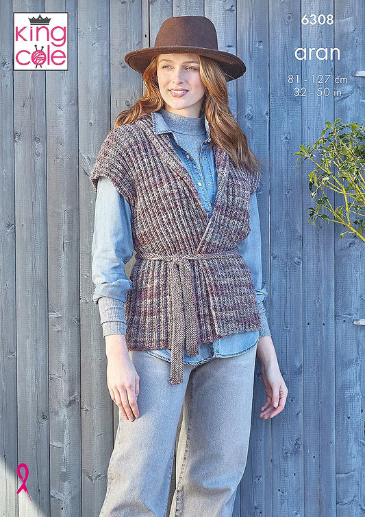 Jacket and Gilet knitted in Homespun Prism Aran King Cole Pattern 6308
