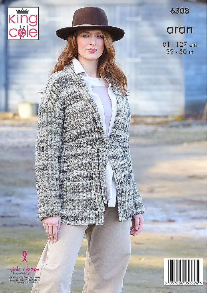 Jacket and Gilet knitted in Homespun Prism Aran King Cole Pattern 6308