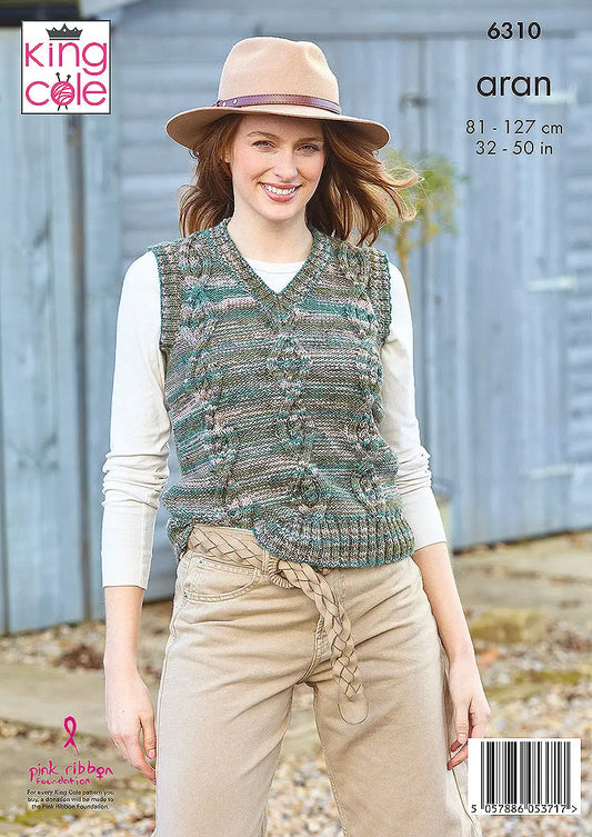 Tank and Cardigan knitted in Homespun Prism Aran King Cole Pattern 6310