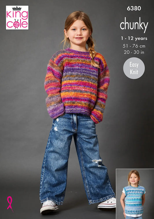 Sweater, Cardigan and Tank Top knitted in Flair Chunky King Cole Pattern 6380