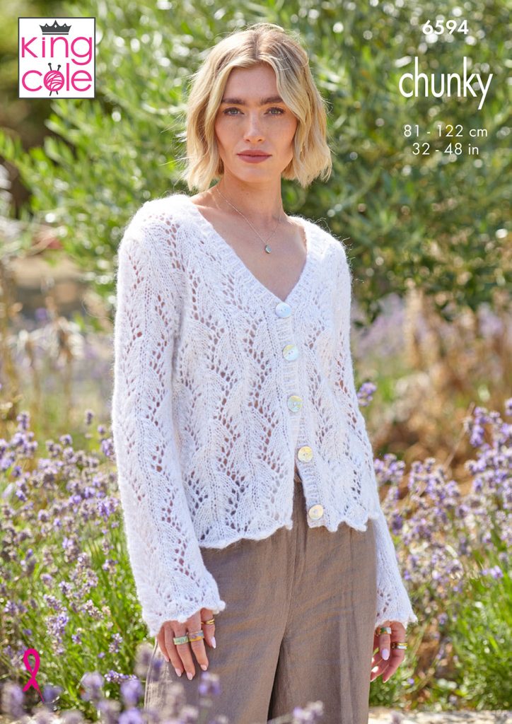 Lace V-Neck Cardigan Knitting Kit – King Cole Flair Solo Astaire – 3 Balls