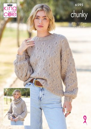Cable Sweater Knitting Kit – King Cole Flair Solo Chunky – 4 Balls – Pattern 6595