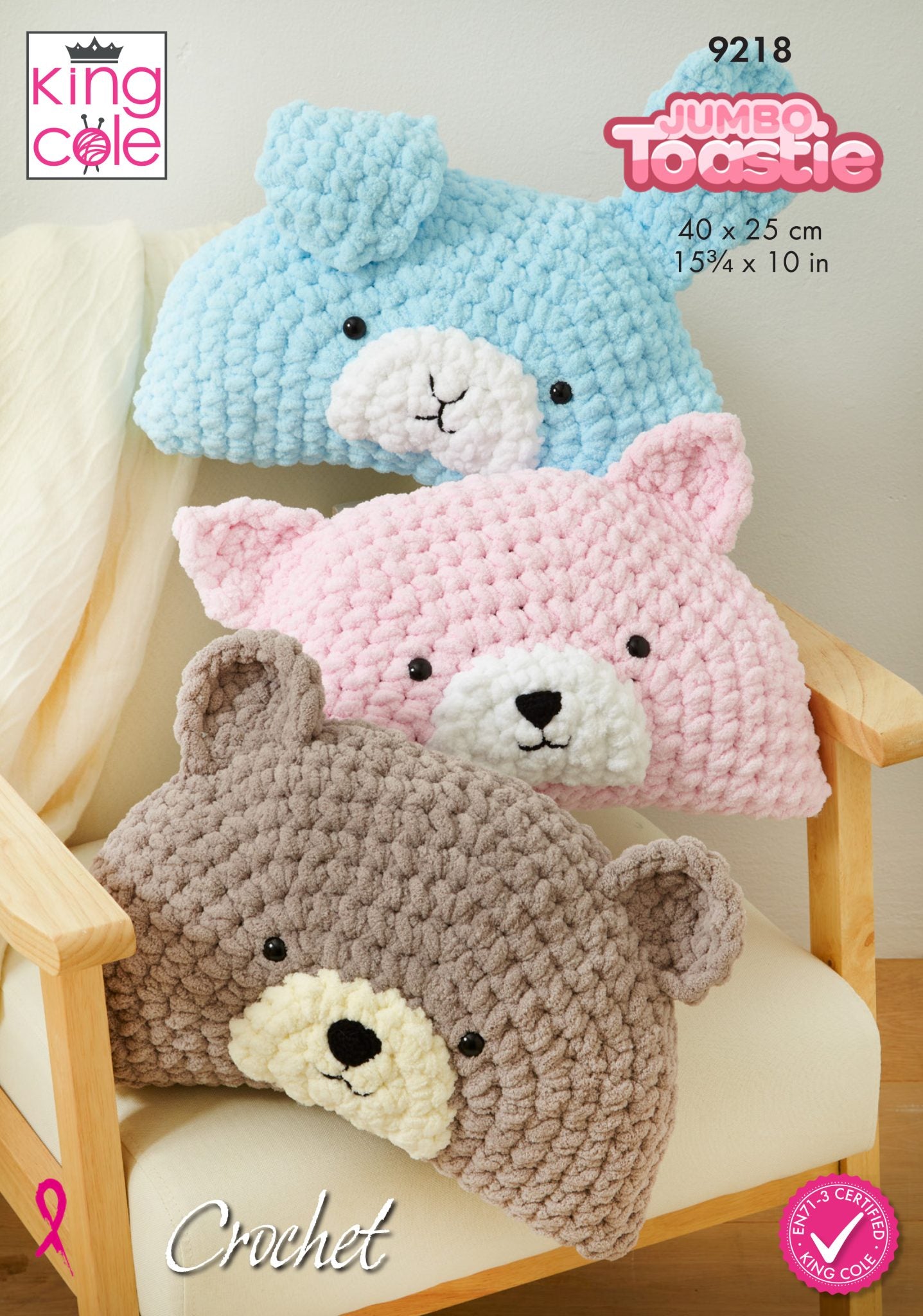 Animal Pillows crocheted in Jumbo Toastie King Cole Pattern 9218