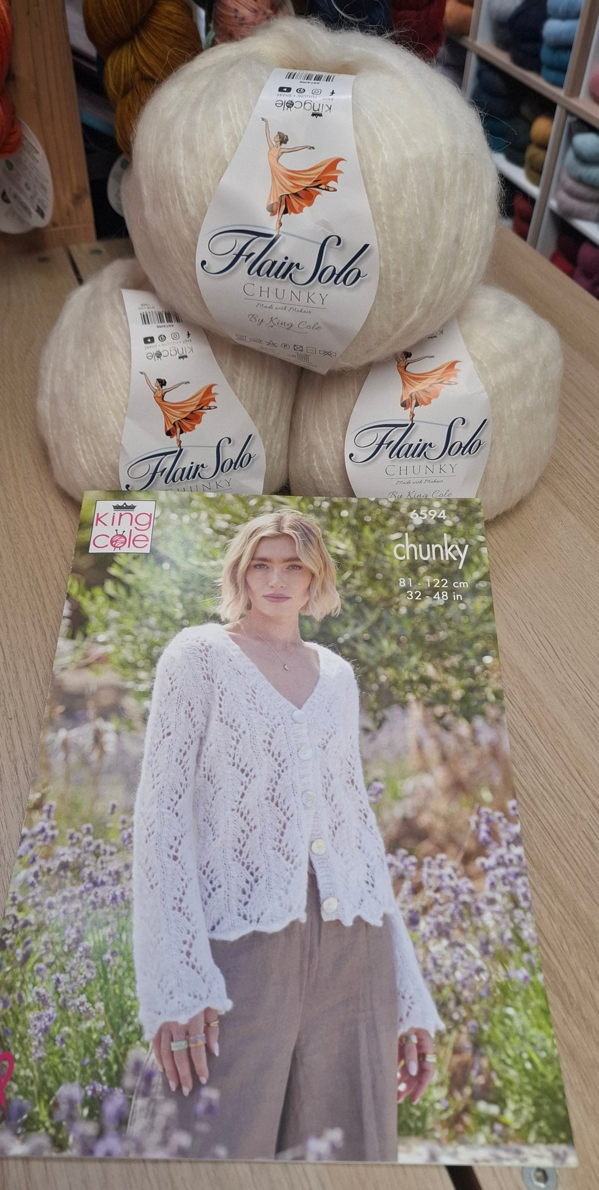 Lace V-Neck Cardigan Knitting Kit – King Cole Flair Solo Astaire – 3 Balls