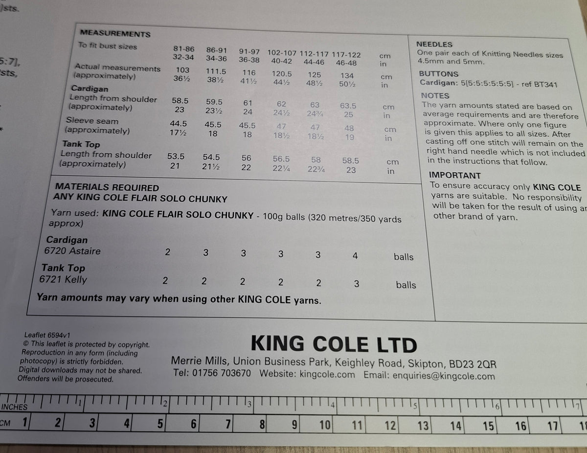 Lace V-Neck Cardigan Knitting Kit – King Cole Flair Solo Astaire – 3 Balls