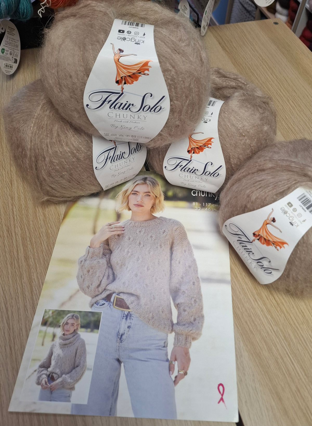 Cable Sweater Knitting Kit – King Cole Flair Solo Chunky – 4 Balls – Pattern 6595